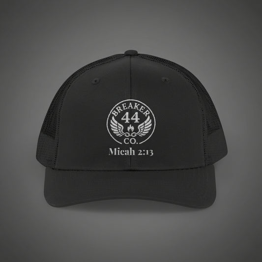 Breaker 44 Classic Snapback Trucker Hat – White Logo | Christian Streetwear Cap for Men & Women